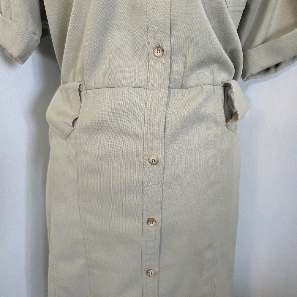 Vintage Kasper For ASL Khaki Button Down Shirt Dress - Picture 4 of 10